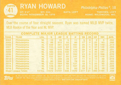 2025 Topps Archives Ryan Howard #41 Philadelphia Phillies