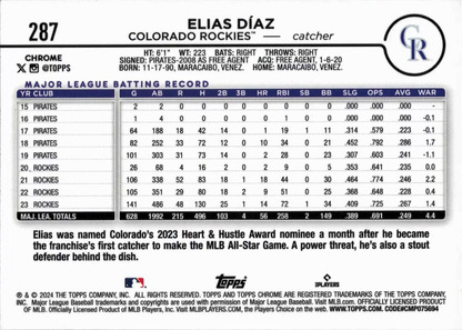 2024 Topps Chrome Elias Díaz Colorado Rockies #287