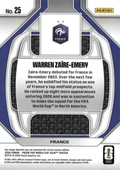 2026 Panini Prizm FIFA World Cup New Era Warren Zaire-Emery #25 France