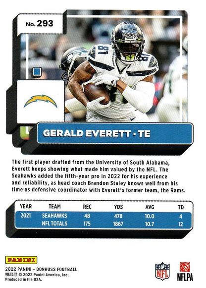 2022 Panini Donruss Gerald Everett #293 Los Angeles Chargers