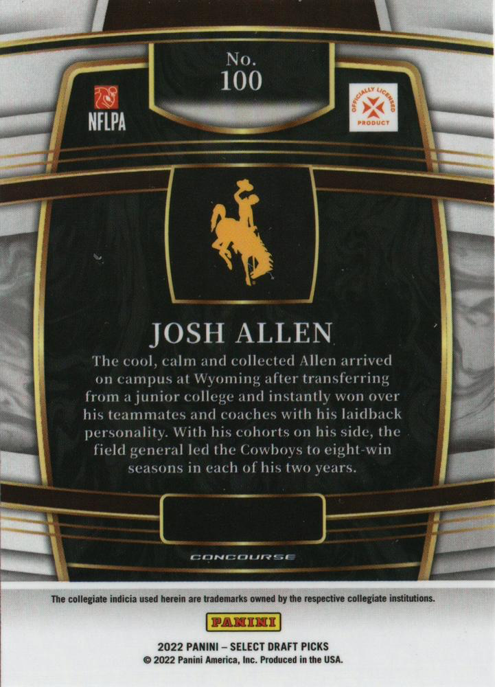 2022 Panini Select Draft Picks Blue Josh Allen #100 Wyoming Cowboys