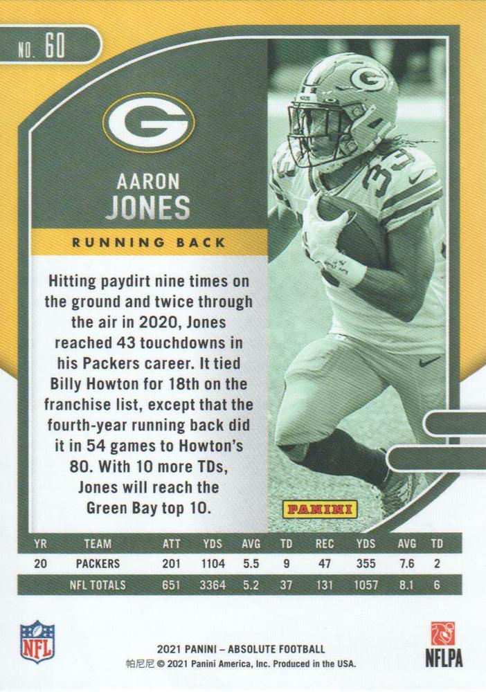 2021 Panini Absolute Retail Aaron Jones #60 Green Bay Packers