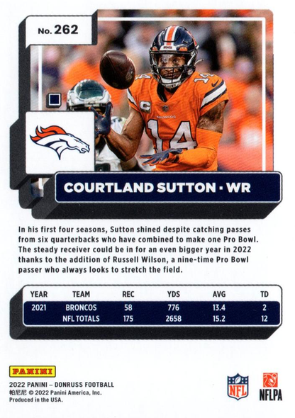 2022 Panini Donruss Courtland Sutton #262 Denver Broncos