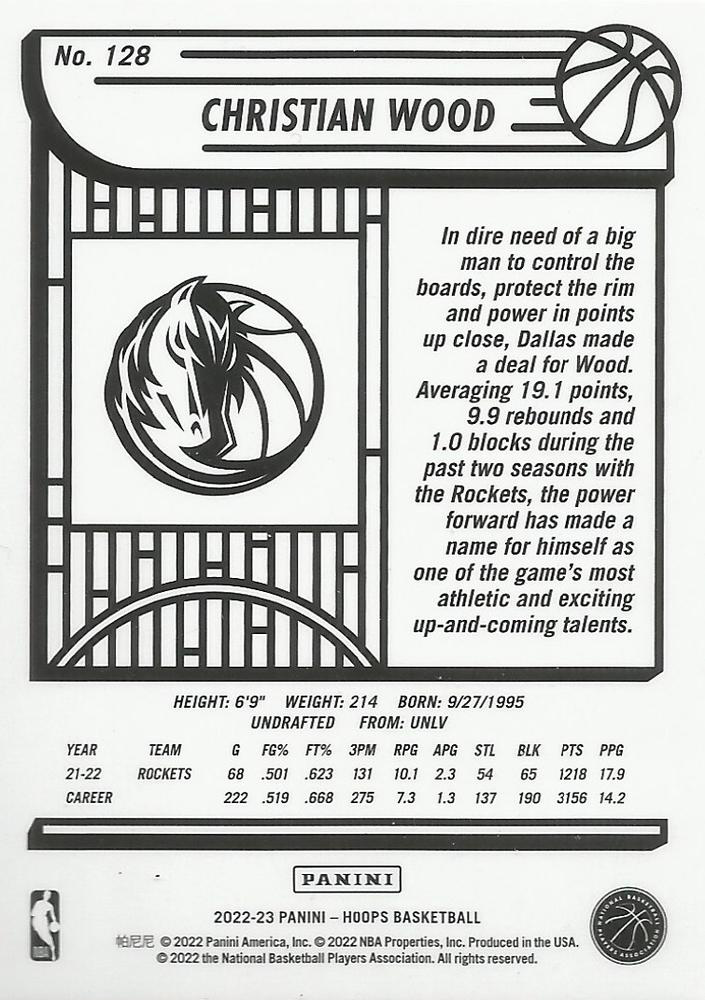 2022 Panini Hoops Christian Wood #128 Dallas Mavericks