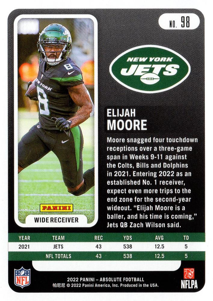 2022 Panini Absolute Elijah Moore #98 New York Jets