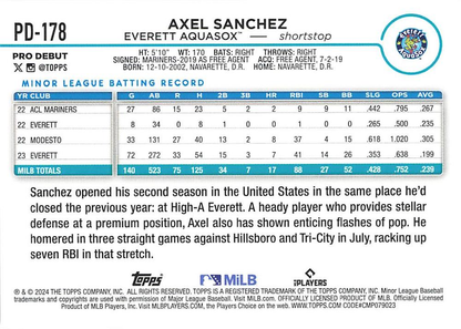 2024 Topps Pro Debut Axel Sanchez #PD-178 Everett AquaSox
