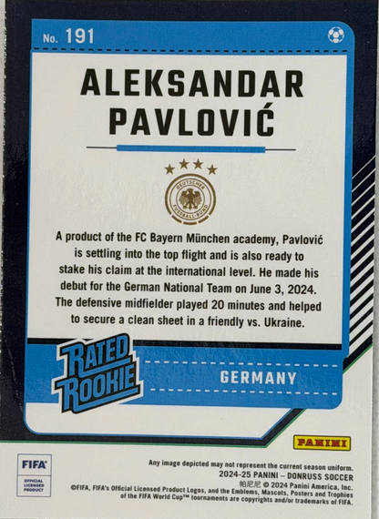 2024 Panini Donruss Optic Aleksandar Pavlovic Rated Rookie #191 Germany