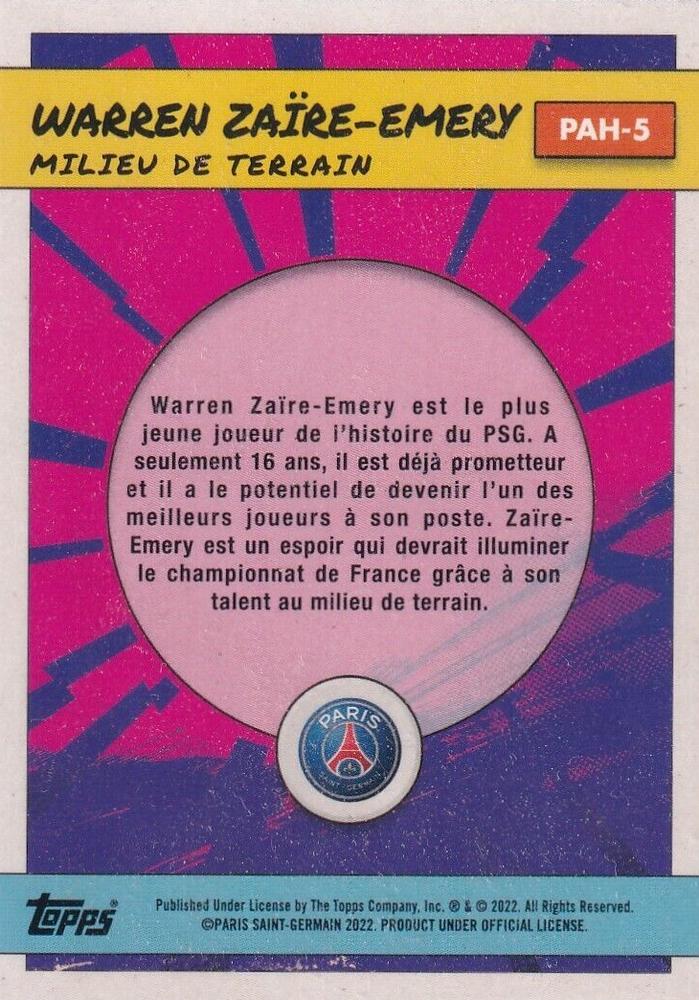 2022 Topps PSG Fan Set Heroes Warren Zaïre-Emery #PAH-5 Paris Saint-Germain