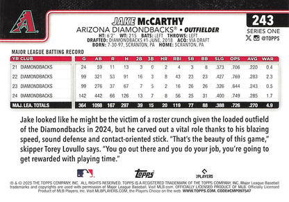 2025 Topps Series 1 Jake McCarthy Arizona Diamondbacks #243