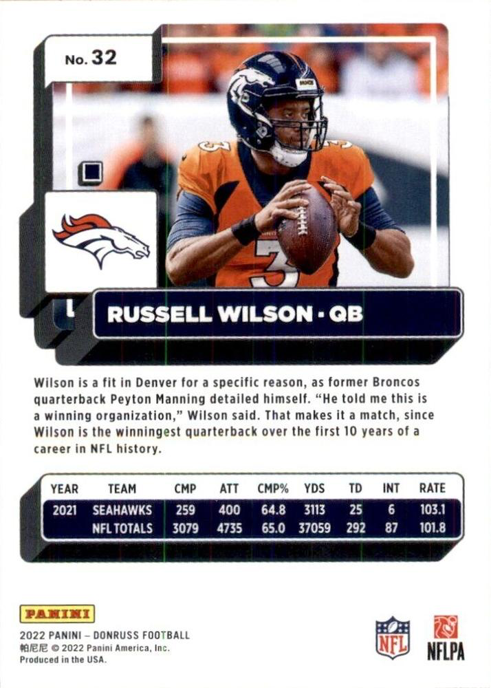 2022 Panini Donruss Russell Wilson #32 Denver Broncos
