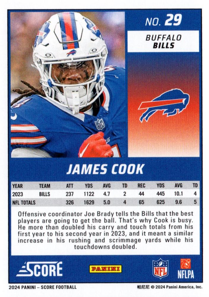 2024 Panini Score Football James Cook Buffalo Bills #29