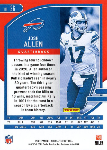 2021 Panini Absolute Retail Josh Allen #36 Buffalo Bills