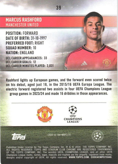 2023 Topps Stadium Club Chrome UCC Marcus Rashford #39 Manchester United