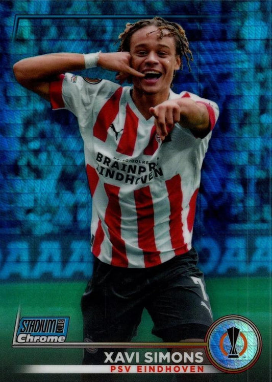 2022 Topps Stadium Club Chrome UCC Blue Prism Refractor Xavi Simons #16 PSV Eindhoven