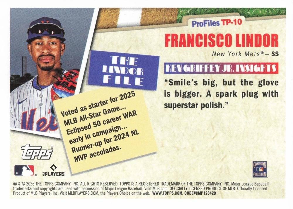 2026 Topps Series 1 Topps Profiles Francisco Lindor #TP-10 New York Mets