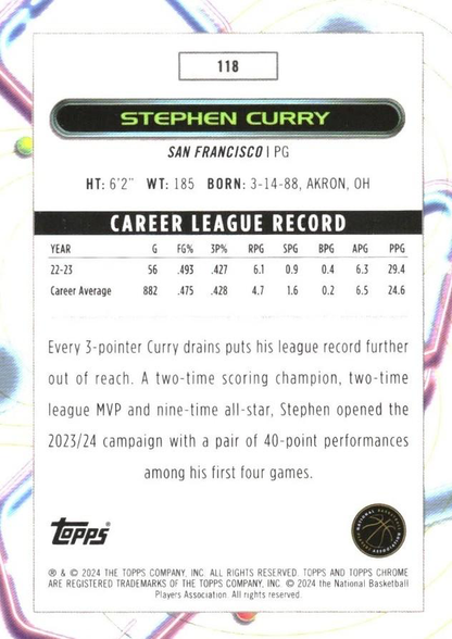 2023 Topps Chrome Cosmic Stephen Curry #118 Golden State Warriors