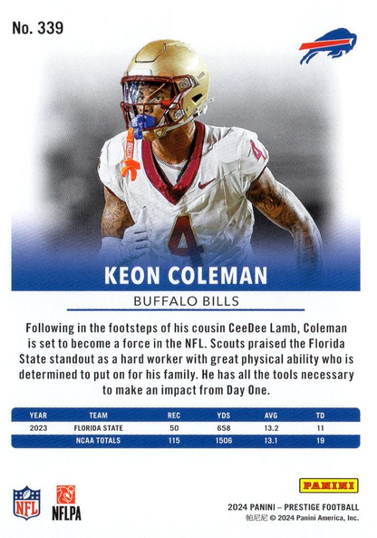 2024 Panini Prestige Keon Coleman RC #339 Buffalo Bills