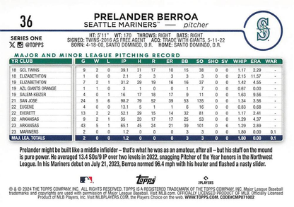2024 Topps Series 1 Prelander Berroa RC Seattle Mariners #36