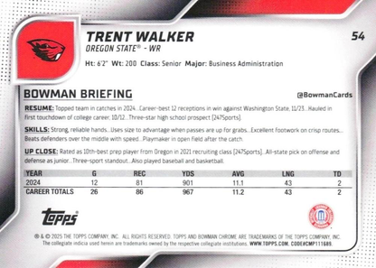 2025 Topps Bowman U Chrome Trent Walker 1st #54 Oregon State Beavers