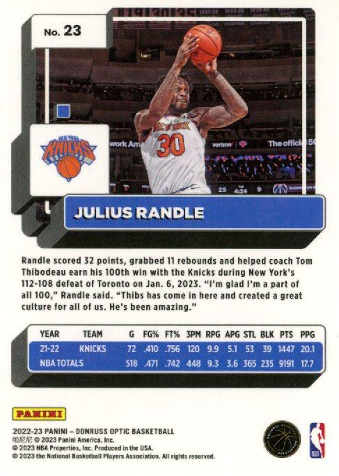 2022 Panini Donruss Optic Julius Randle #23 New York Knicks