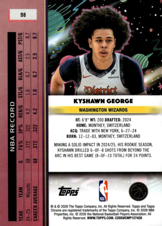 2025 Topps Chrome Cosmic Kyshawn George #98 Washington Wizards