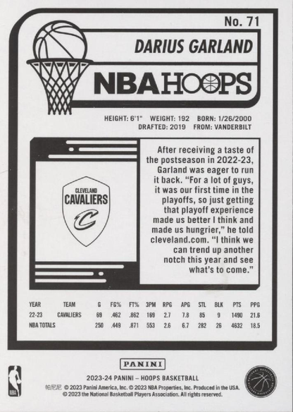 2023 Panini Hoops Darius Garland #71 Cleveland Cavaliers
