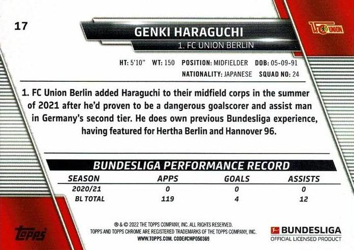 2021 Topps Chrome Bundesliga Genki Haraguchi #17 1. FC Union Berlin