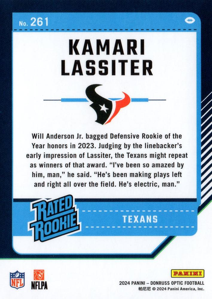 2024 Donruss Optic Football Rated Rookie Kamari Lassiter RC Houston Texans #261