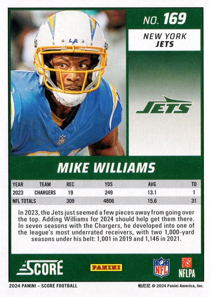 2024 Panini Score Football Mike Williams New York Jets #169