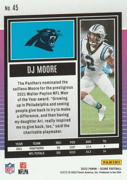 2022 Panini Score DJ Moore Carolina Panthers #45