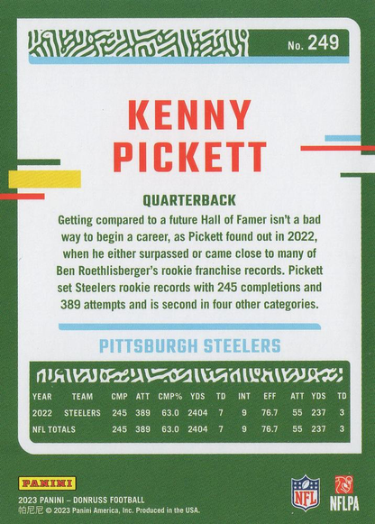 2023 Panini Donruss Kenny Pickett #249 Pittsburgh Steelers