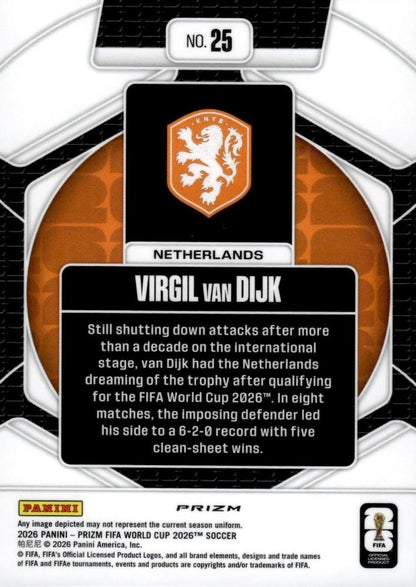 2026 Panini Prizm World Cup Trophy Hunting Silver Virgil van Dijk #25 Pays-Bas