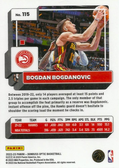 2022 Panini Donruss Optic Bogdan Bogdanovic #115 Atlanta Hawks