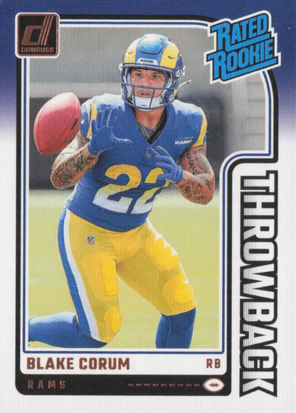 2024 Panini Donruss Rated Rookies Throwback Blake Corum RC #35 Los Angeles Rams