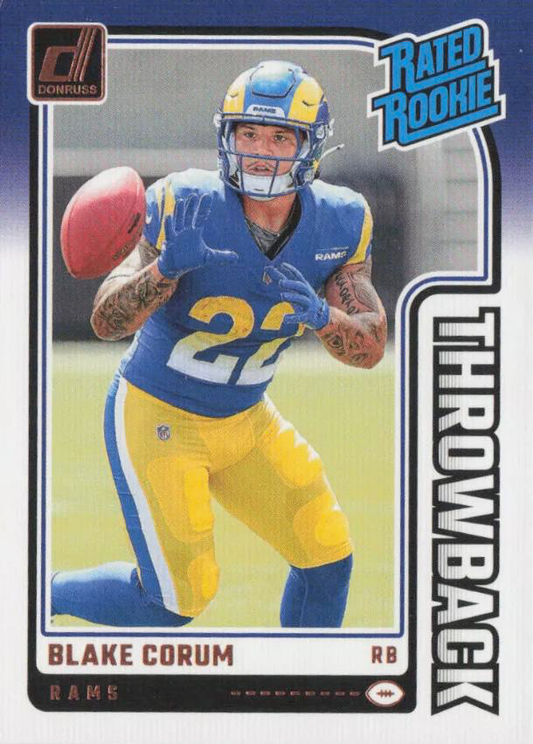 2024 Panini Donruss Rated Rookies Throwback Blake Corum RC #35 Los Angeles Rams
