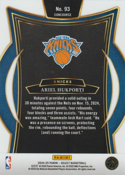 2024 Panini Select Ariel Hukporti RC Blue #93 New York Knicks