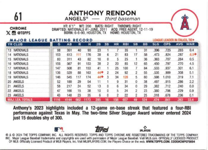 2024 Topps Chrome Anthony Rendon Los Angeles Angels #61