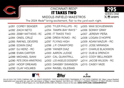 2025 Topps Series 1 Combo Card/Checklist Elly De La Cruz Cincinnati Reds #295