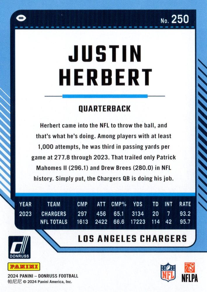 2024 Panini Donruss Justin Herbert Los Angeles Chargers #250