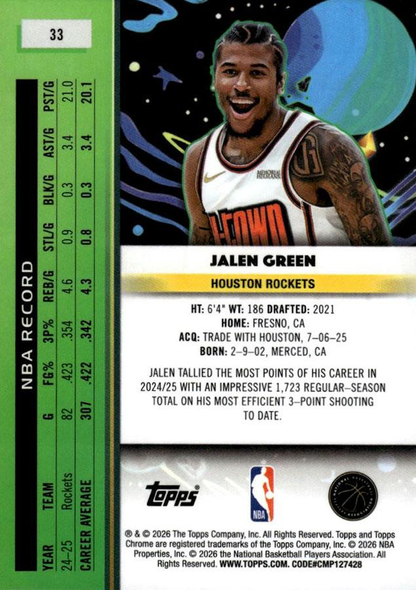2025 Topps Chrome Cosmic Jalen Green #33 Houston Rockets