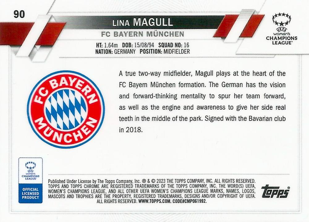 2022 Topps Chrome UCC Women's Lina Magull #90 FC Bayern Munchen