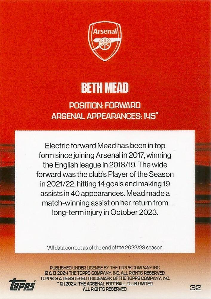 2023 Topps Arsenal Team Set Beth Mead North London Forever #32 Arsenal W.F.C.