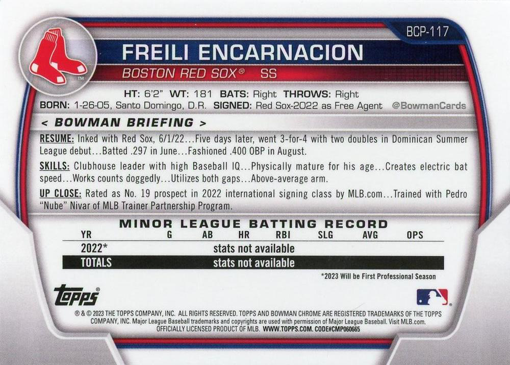2023 Bowman Chrome Prospects Freili Encarnacion 1st Boston Red Sox #BCP-117