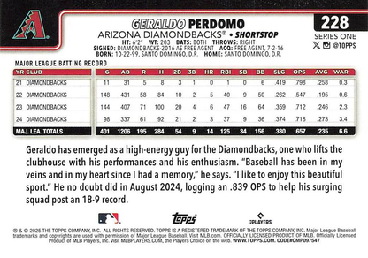 2025 Topps Series 1 Geraldo Perdomo Arizona Diamondbacks #228