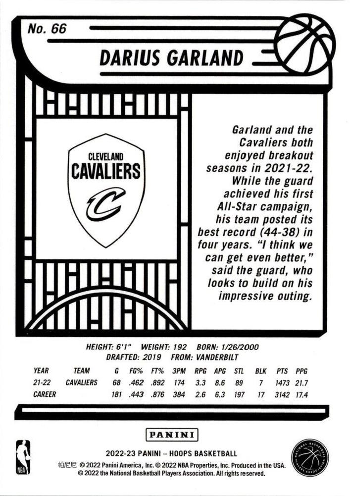 2022 Panini Hoops Darius Garland #66 Cleveland Cavaliers