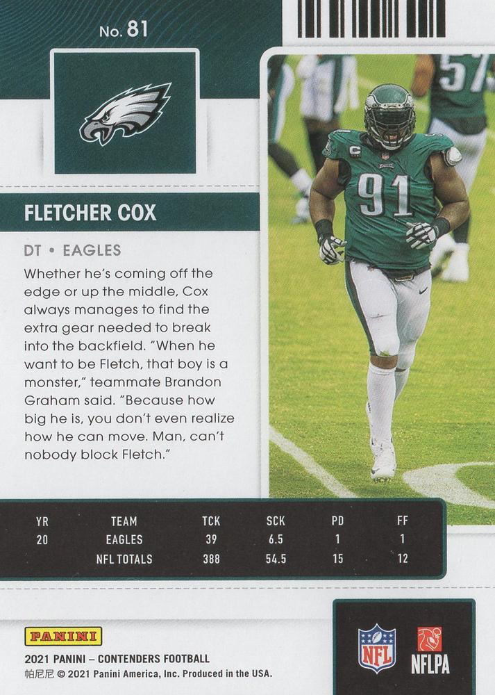 2021 Panini Contenders Fletcher Cox Philadelphia Eagles #81