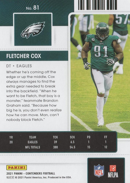 2021 Panini Contenders Fletcher Cox Philadelphia Eagles #81