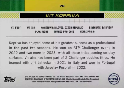 2024 Topps Chrome Tennis Sepia Vit Kopriva RC #72