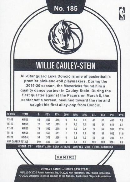 2020 Panini Hoops Willie Cauley-Stein #185 Dallas Mavericks