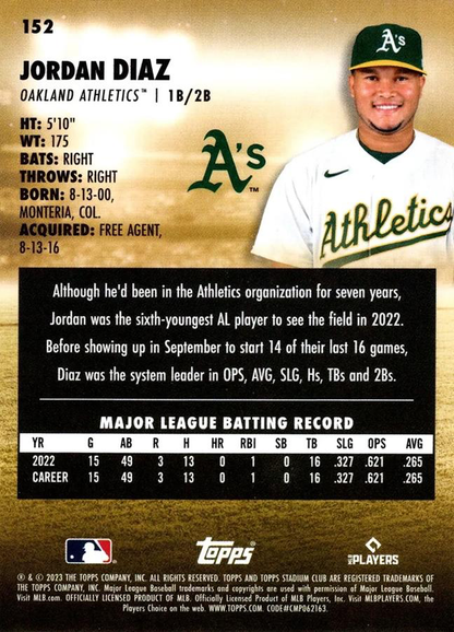 2023 Topps Stadium Club Jordan Diaz RC Oakland Athletics #152